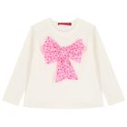 توب بأكمام طويلة بطبعة  فيونكة باللون العاجي والوردي للفتيات, 1, hi-res