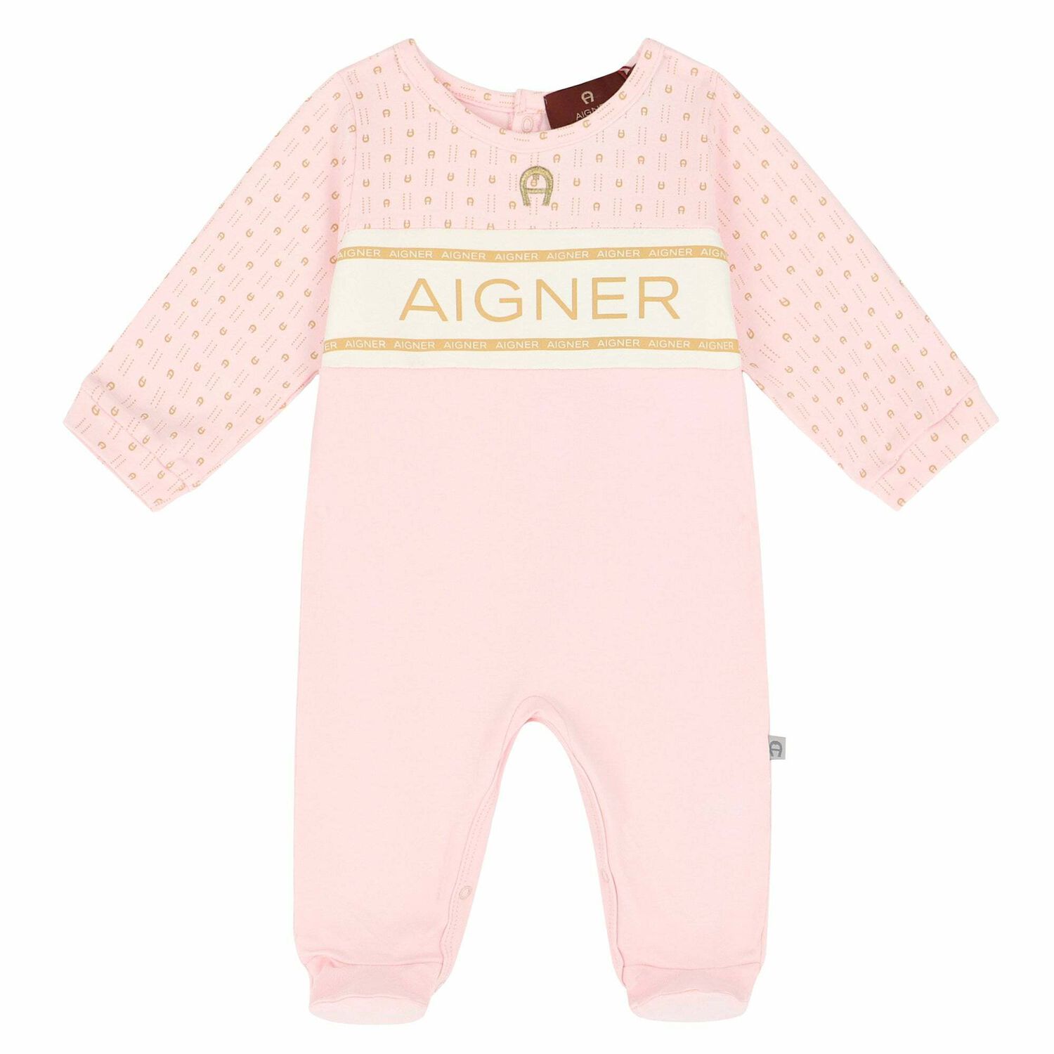 Baby Girls Pink & Gold Logo Babygrow, 3, hi-res