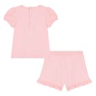 Younger Girls Pink Teddy Bear Logo Shorts Set, 1, hi-res