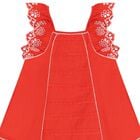 Girls Red Embroidered Dress, 1, hi-res