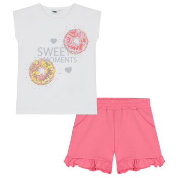 Girls White & Pink Shorts & T-Shirt Set