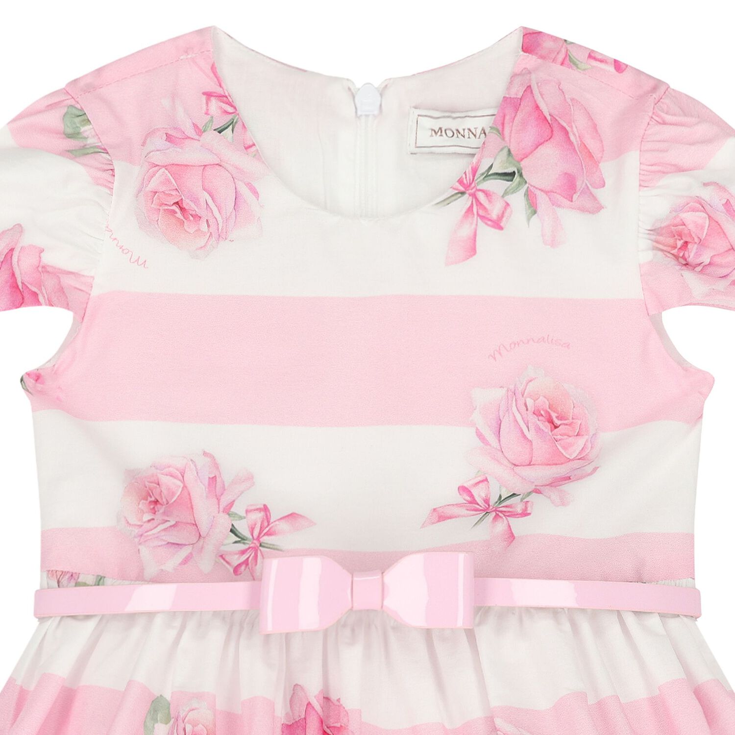 Younger Girls White & Pink Rose Dress, 1, hi-res