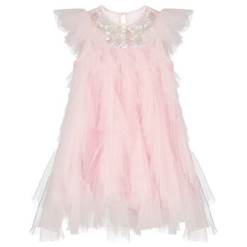 Girls Pink Ruffled Tulle Dress