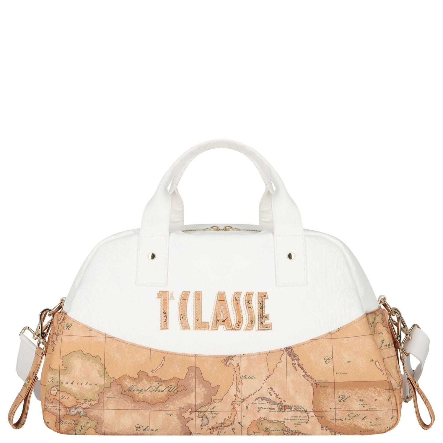 White & Beige Geo Map Baby Changing Bag , 1, hi-res