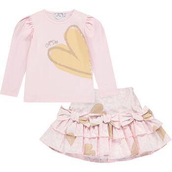 Girls Pink Heart Skirt Set