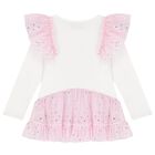 طقم ليجينز بنات مزين باجنحه جنيه من التول باللون الوردى والعاجى , 1, hi-res