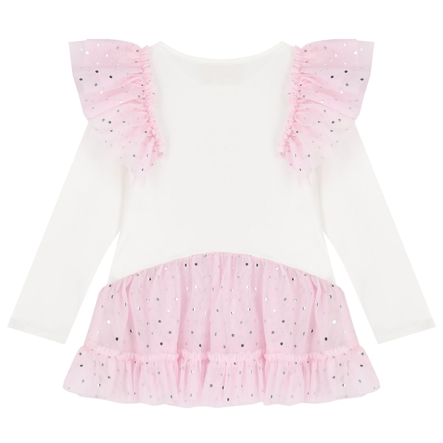 طقم ليجينز بنات مزين باجنحه جنيه من التول باللون الوردى والعاجى , 1, hi-res