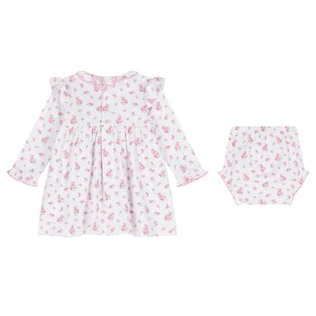 Baby Girls White & Pink Roses & Blooms Dress Set