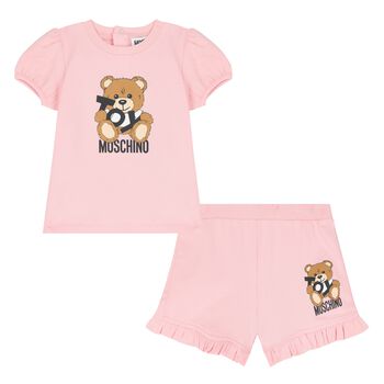 Younger Girls Pink Teddy Bear Logo Shorts Set