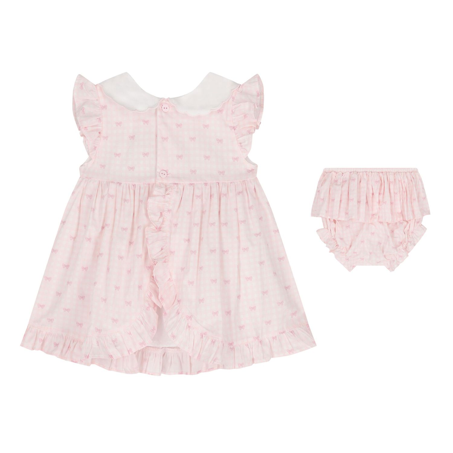 Baby Girls Pink & White Bow Dress Set, 1, hi-res