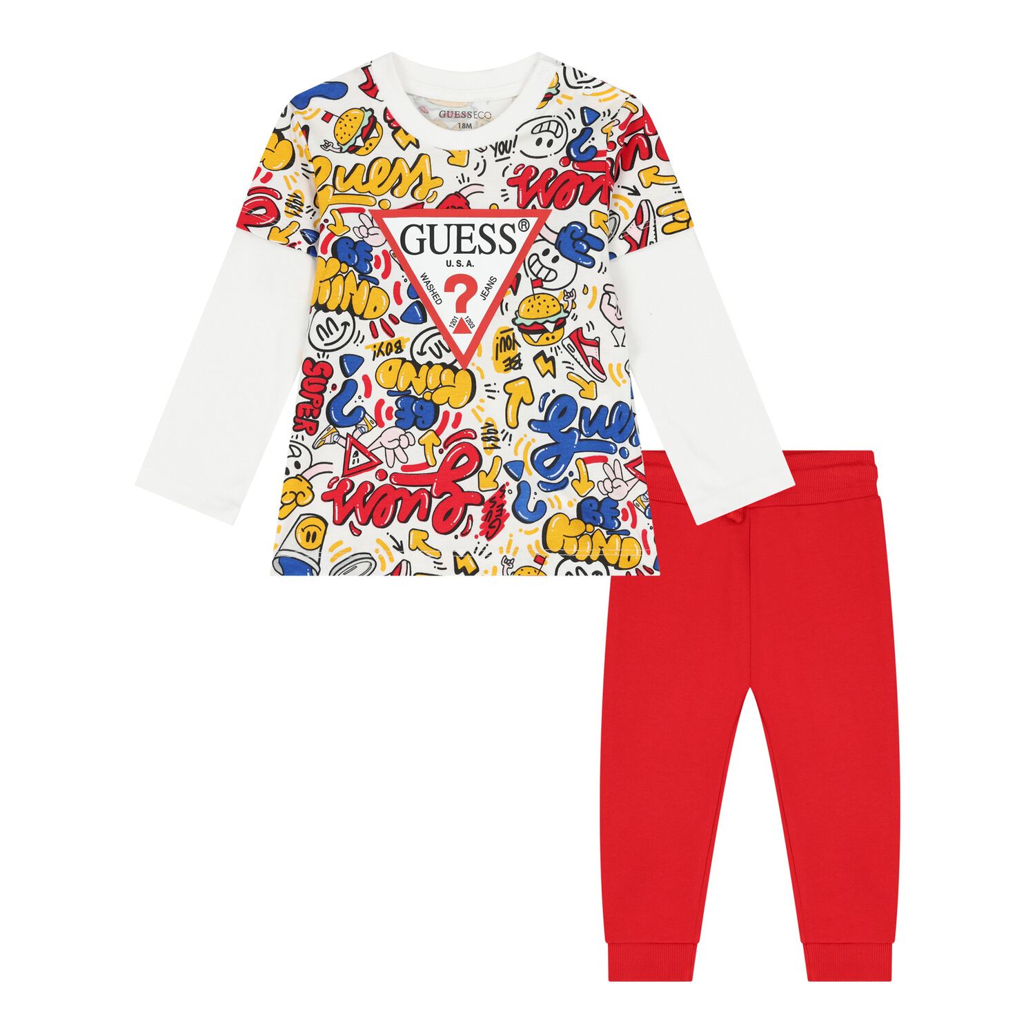 Baby Boys White & Red Logo Tracksuit, 1, hi-res