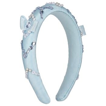 Girls Blue Embellished Satin Headband