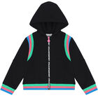 Girls Black Logo Zip Up Top, 1, hi-res