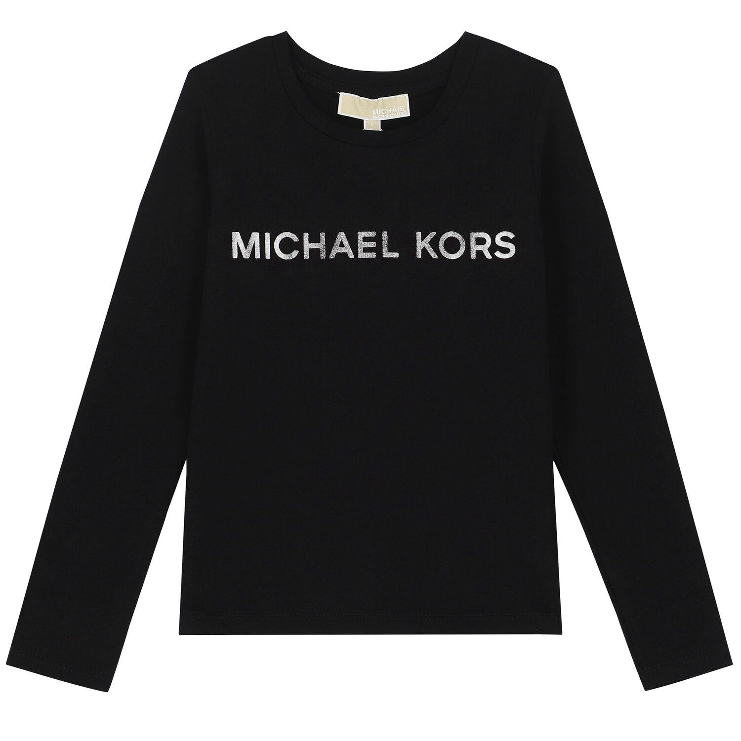 توب بأكمام طويلة بالشعار باللون الأسود للبنات, 2, hi-res