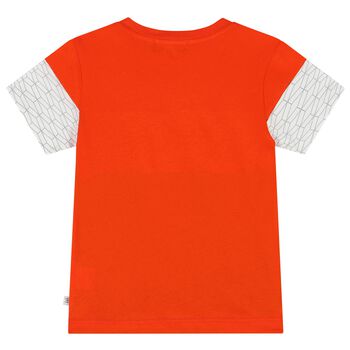 Younger Boys Orange, White & Navy Logo T-Shirt