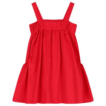 فستان بنات بفيونكة باللون الأحمر