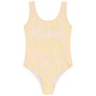 Girls Pink & Yellow Floral Swimsuit, 1, hi-res