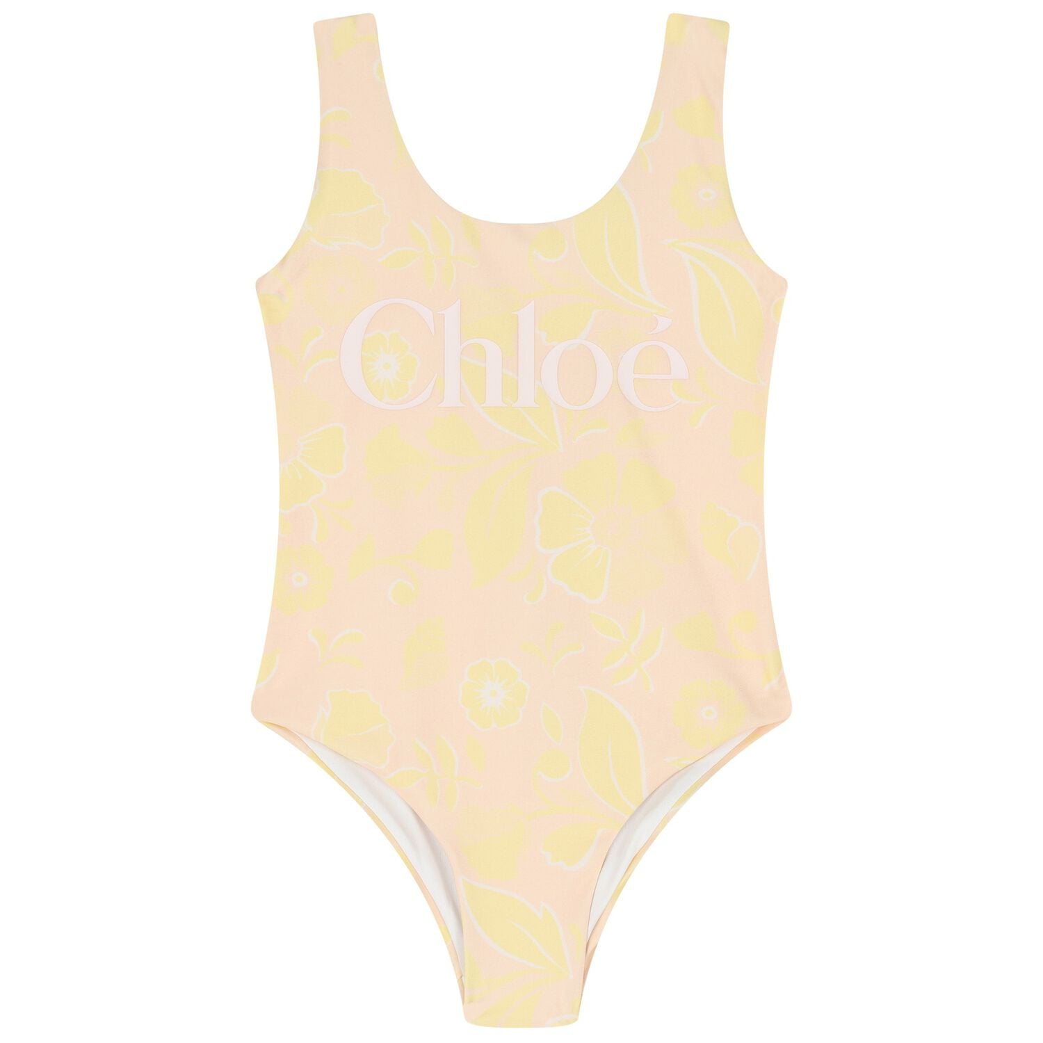 Girls Pink & Yellow Floral Swimsuit, 1, hi-res