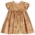 Girls Beige Logo Geo Map Dress , 1, hi-res