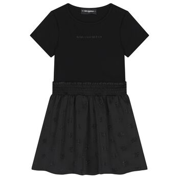 Mini Me Girls Black Logo Rhinestone Dress