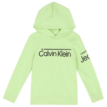 Boys Green Logo Hooded Top