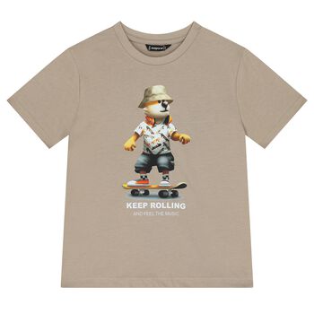 Boys Beige Lion Skater T-Shirt