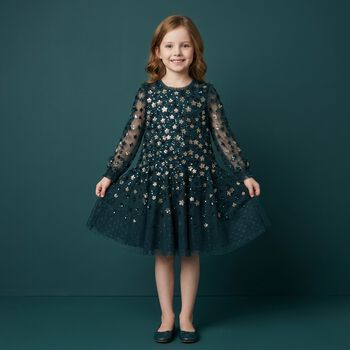Girls Green Sequin Tulle Dress