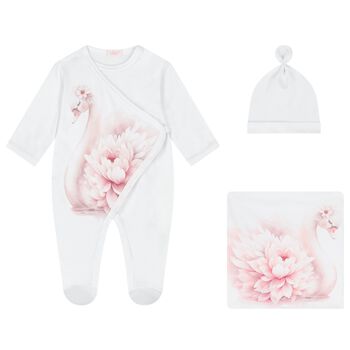 Baby Girls White & Pink Swan Babygrow Set