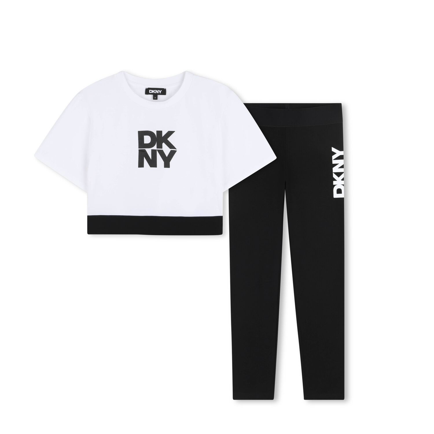 Girls White & Black Logo Leggings Set, 1, hi-res
