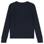 Girls Navy Blue Cable Knit Cardigan, 1, hi-res