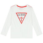 Boys White Logo Long Sleeve Top, 2, hi-res