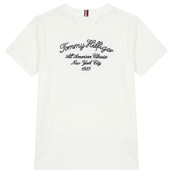 Boys White Embroidered Logo T-Shirt