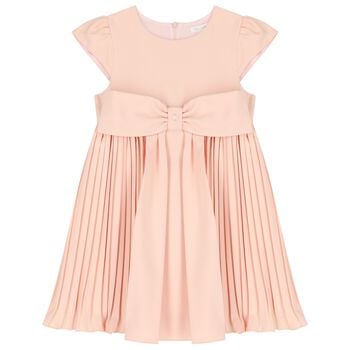 Girls Pink Bow Pleated Dress