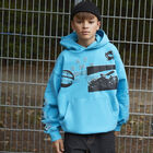 Boys Blue Hooded Top, 1, hi-res