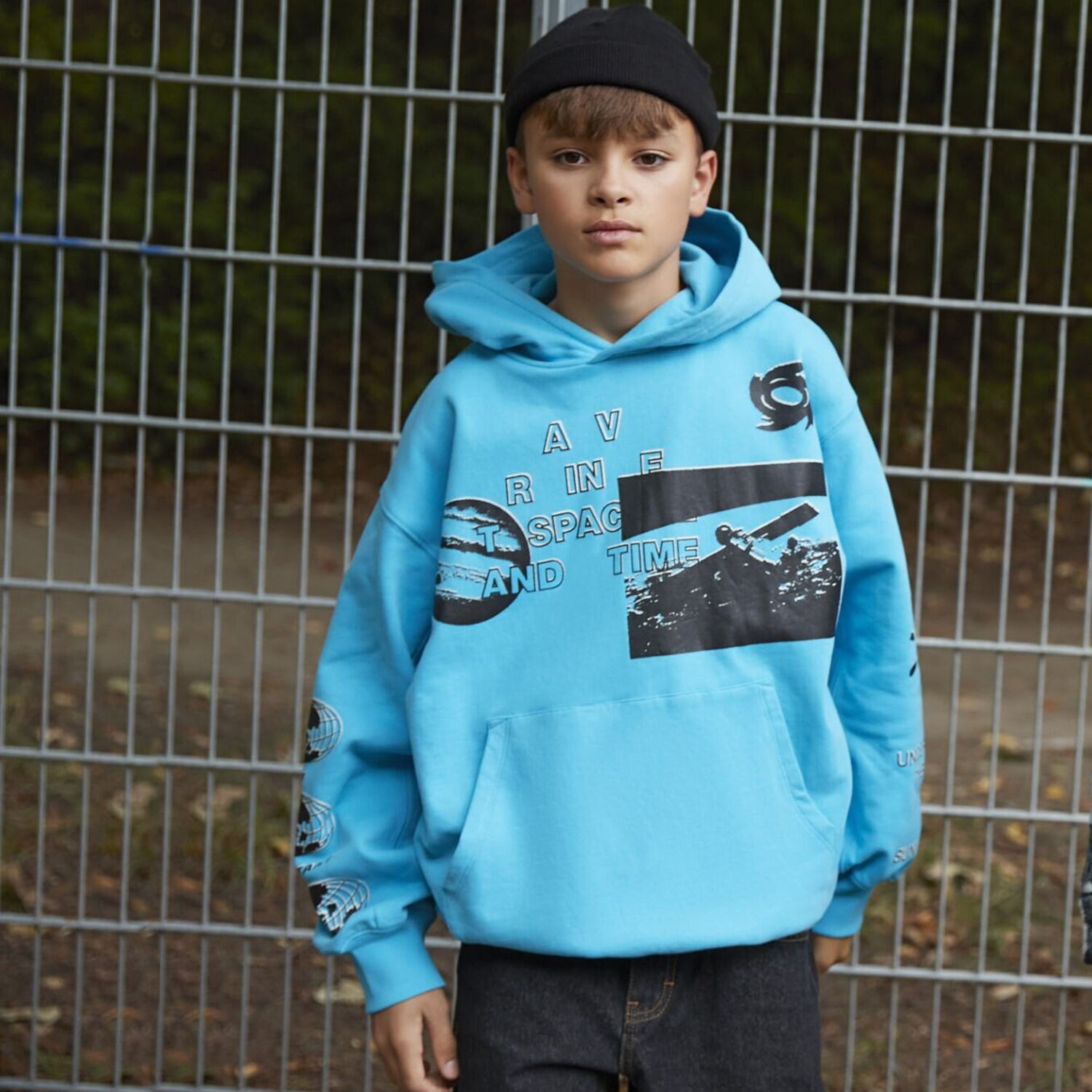 Boys Blue Hooded Top, 1, hi-res