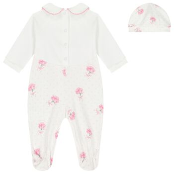 Baby Girls White Logo Rose Babygrow Gift Set