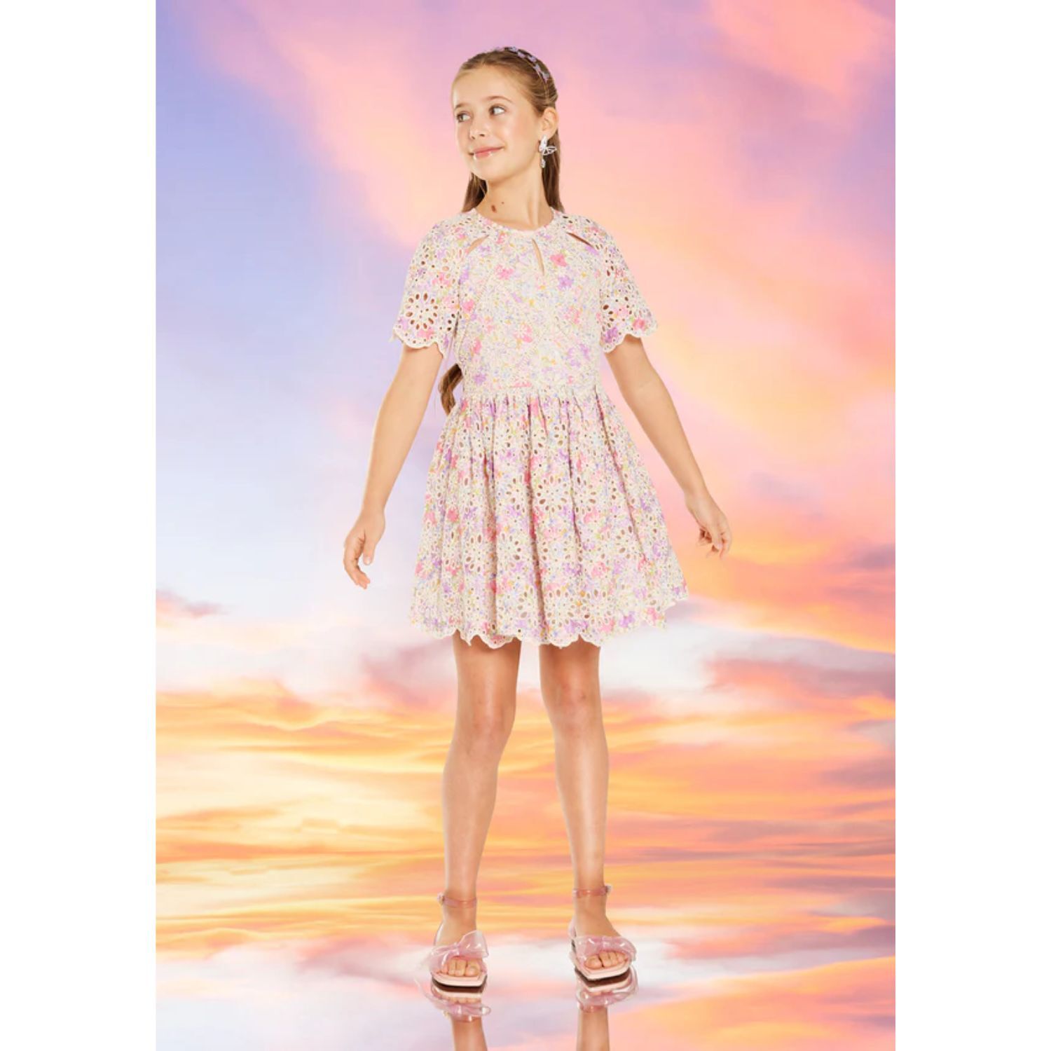 فستان بنات بطبعه الزهور باللون الوردى والبنفسجى, 1, hi-res image number null