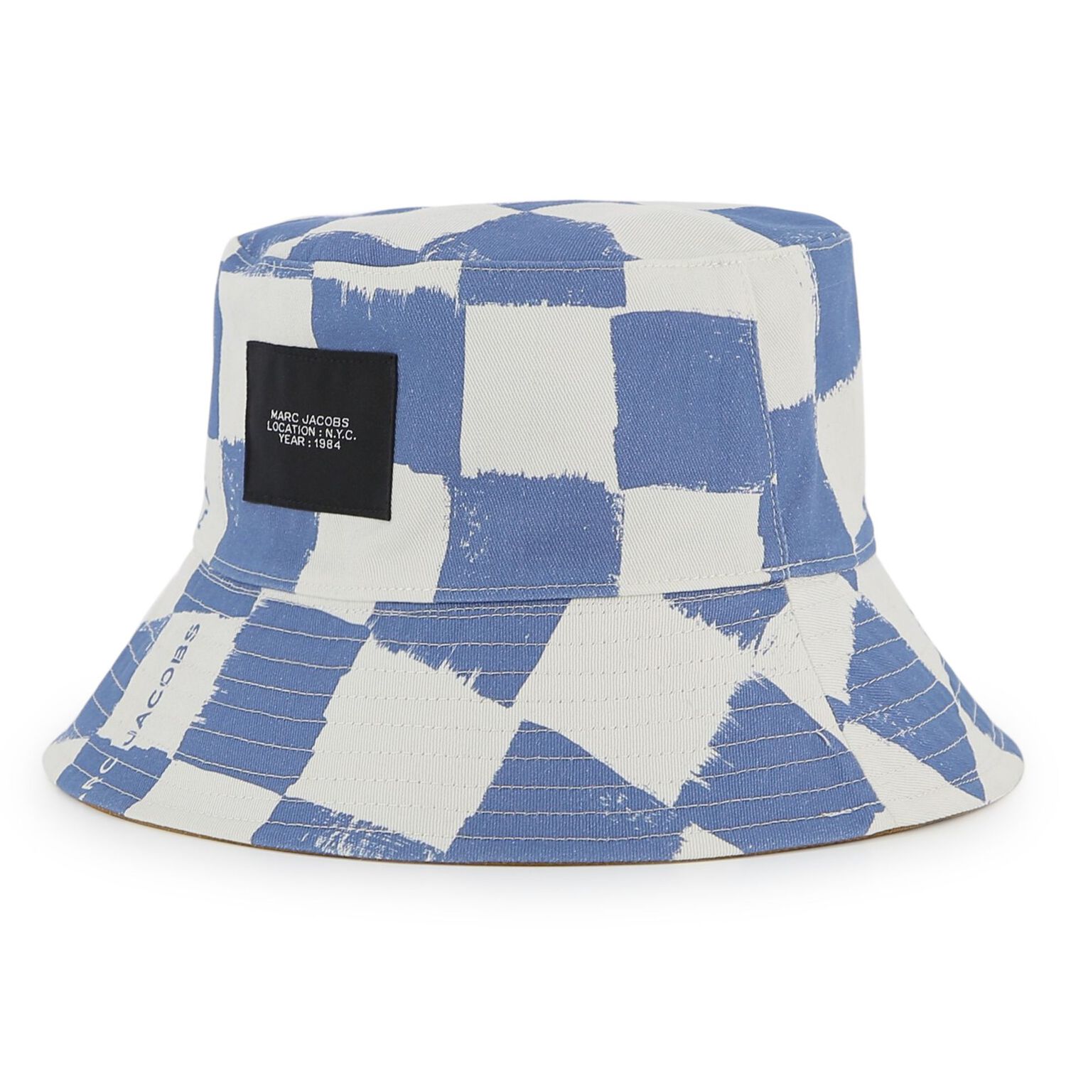 Boys Blue Check & Beige Reversible Hat, 1, hi-res