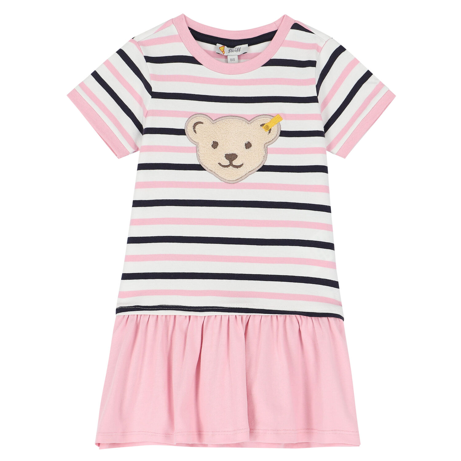 Girls Pink & White Teddy Dress, 1, hi-res
