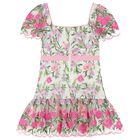 Girls White & Pink Embroidered Tulle Dress, 1, hi-res