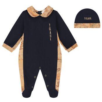 White & Beige Geo Map Babygrow Set