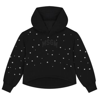 Girls Black Logo Hooded Top