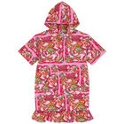 Girls Pink Teddy Bear Logo Hooded Dress, 1, hi-res