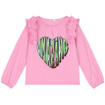 Girls Pink Ruffle & Heart Long Sleeve Top