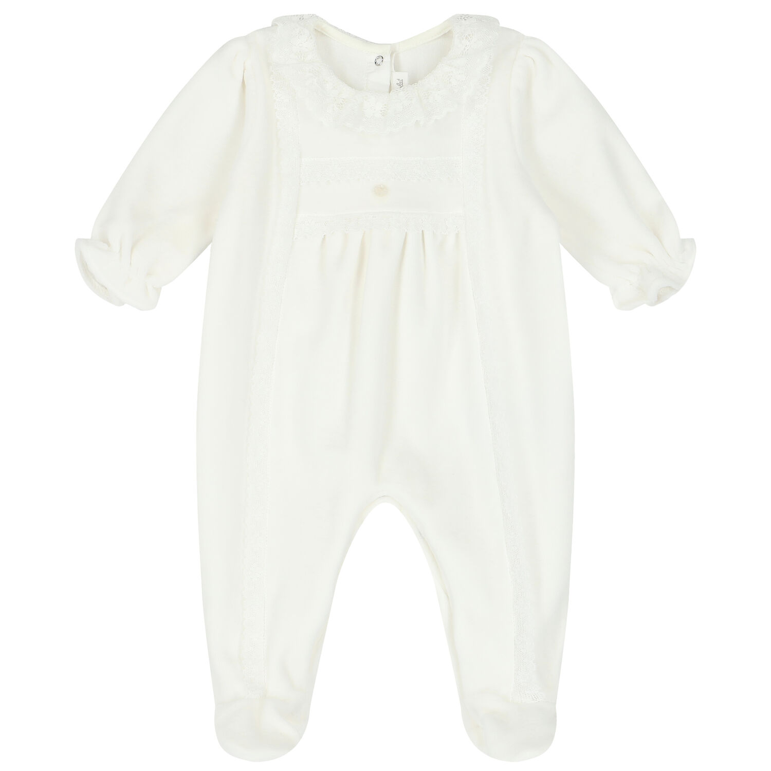 Baby Girls Ivory Lace Babygrow, 1, hi-res