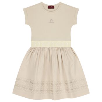 Girls Beige Logo Dress