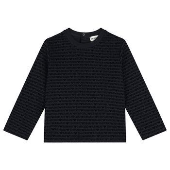 Younger Boys Navy Blue Logo Long Sleeve Top