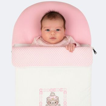 Baby Girls White & Pink Teddy Bear Logo Nest