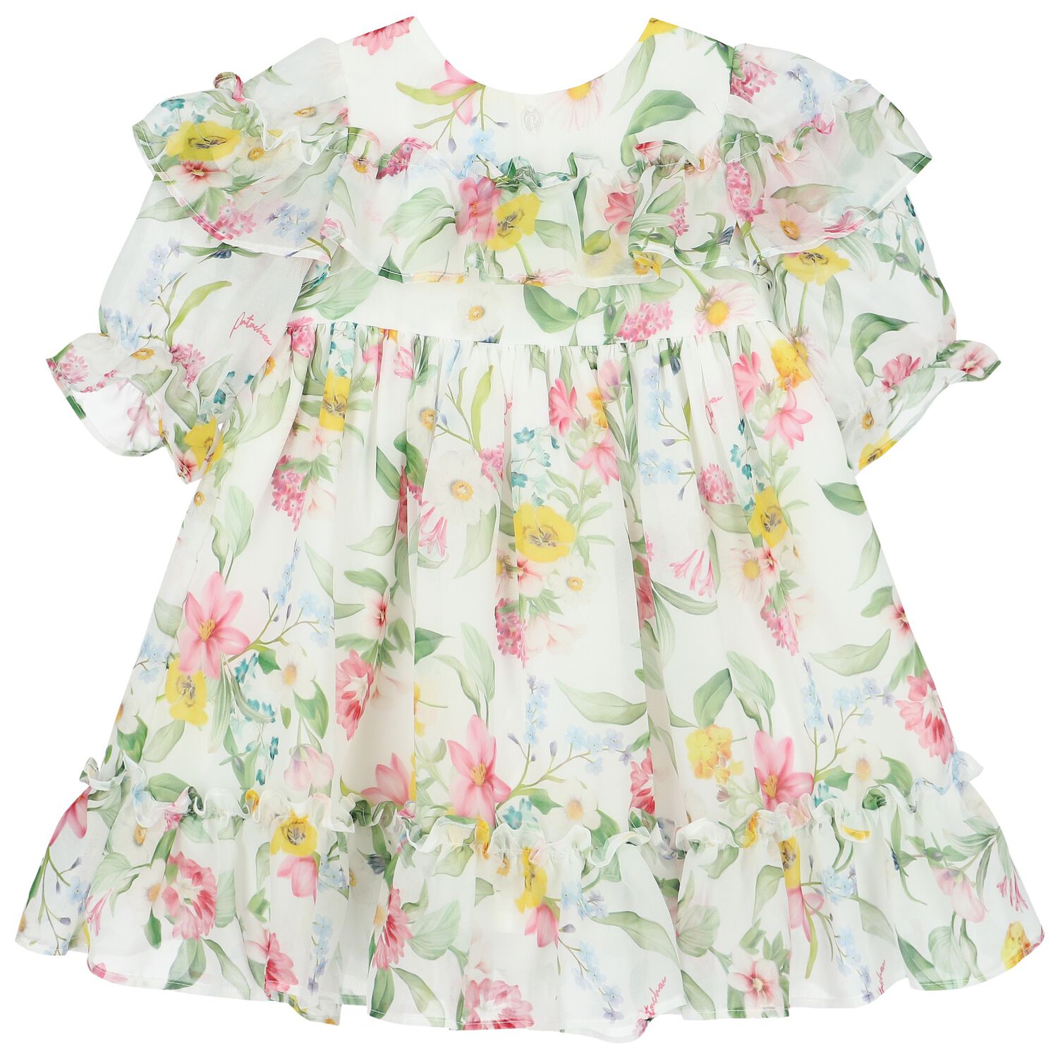 Younger Girls White Floral Chiffon Dress, 2, hi-res