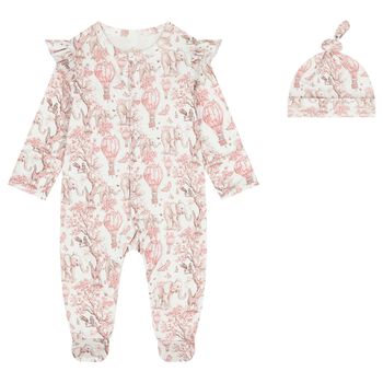 Baby Girls White & Pink Africa Babygrow Gift Set  